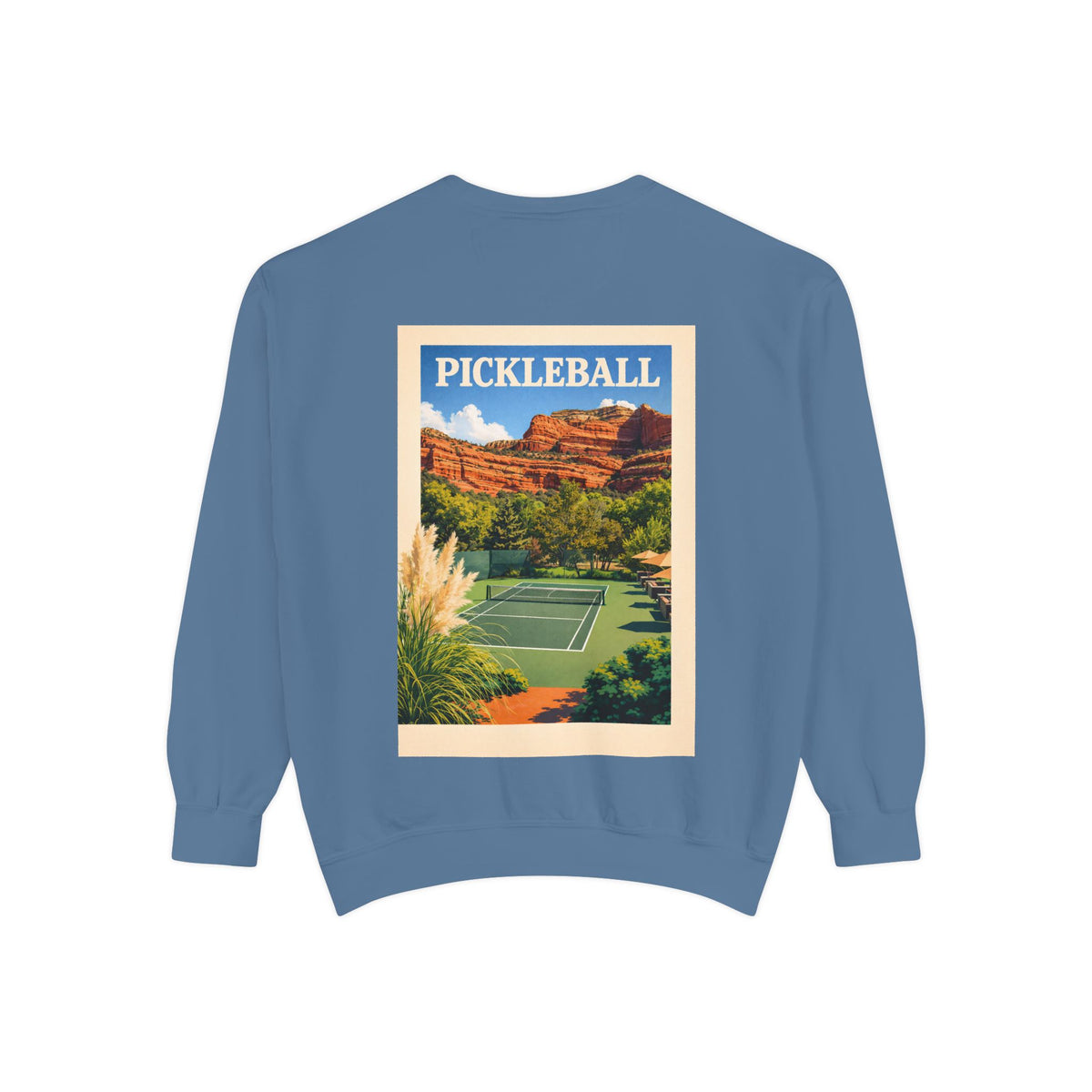 Desert Courts Vintage Pickleball Sweatshirt — Dink Dink Social Club Scenic Back Print