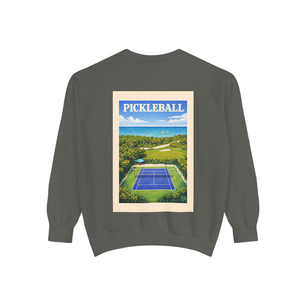 Coastal Courts Vintage Pickleball Sweatshirt — Dink Dink Social Club Scenic Back Print