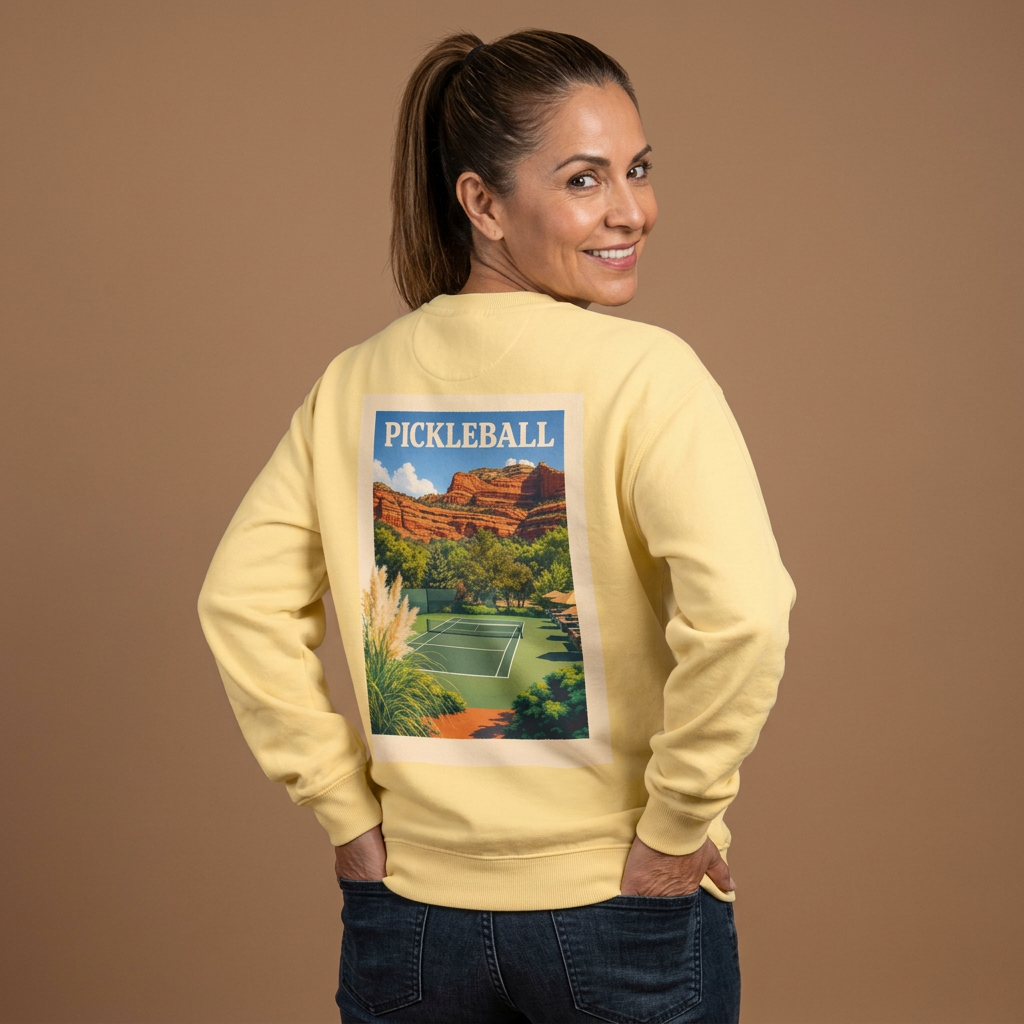 Sedona Courts Vintage Pickleball Sweatshirt — Dink Dink Social Club Scenic Back Print