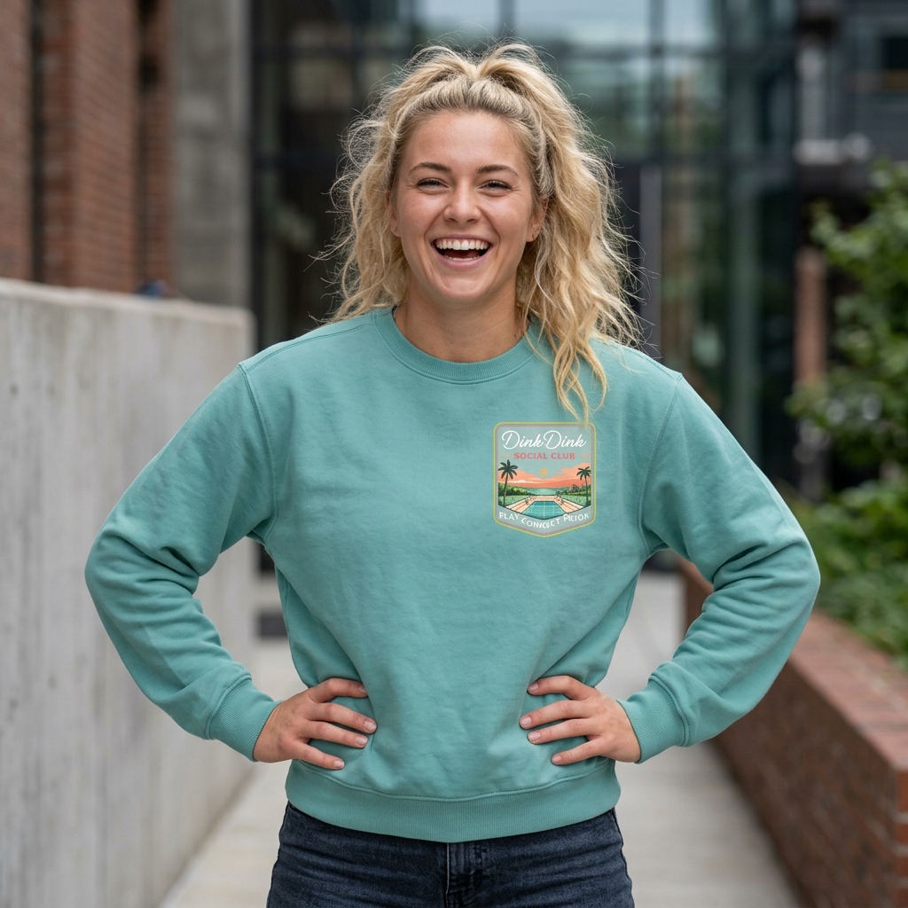 Coastal Courts Vintage Pickleball Sweatshirt — Dink Dink Social Club Scenic Back Print