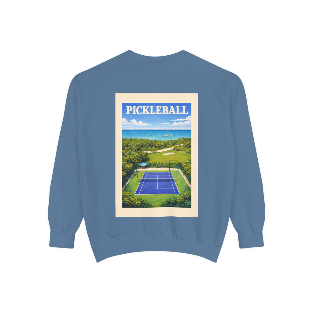 Coastal Courts Vintage Pickleball Sweatshirt — Dink Dink Social Club Scenic Back Print