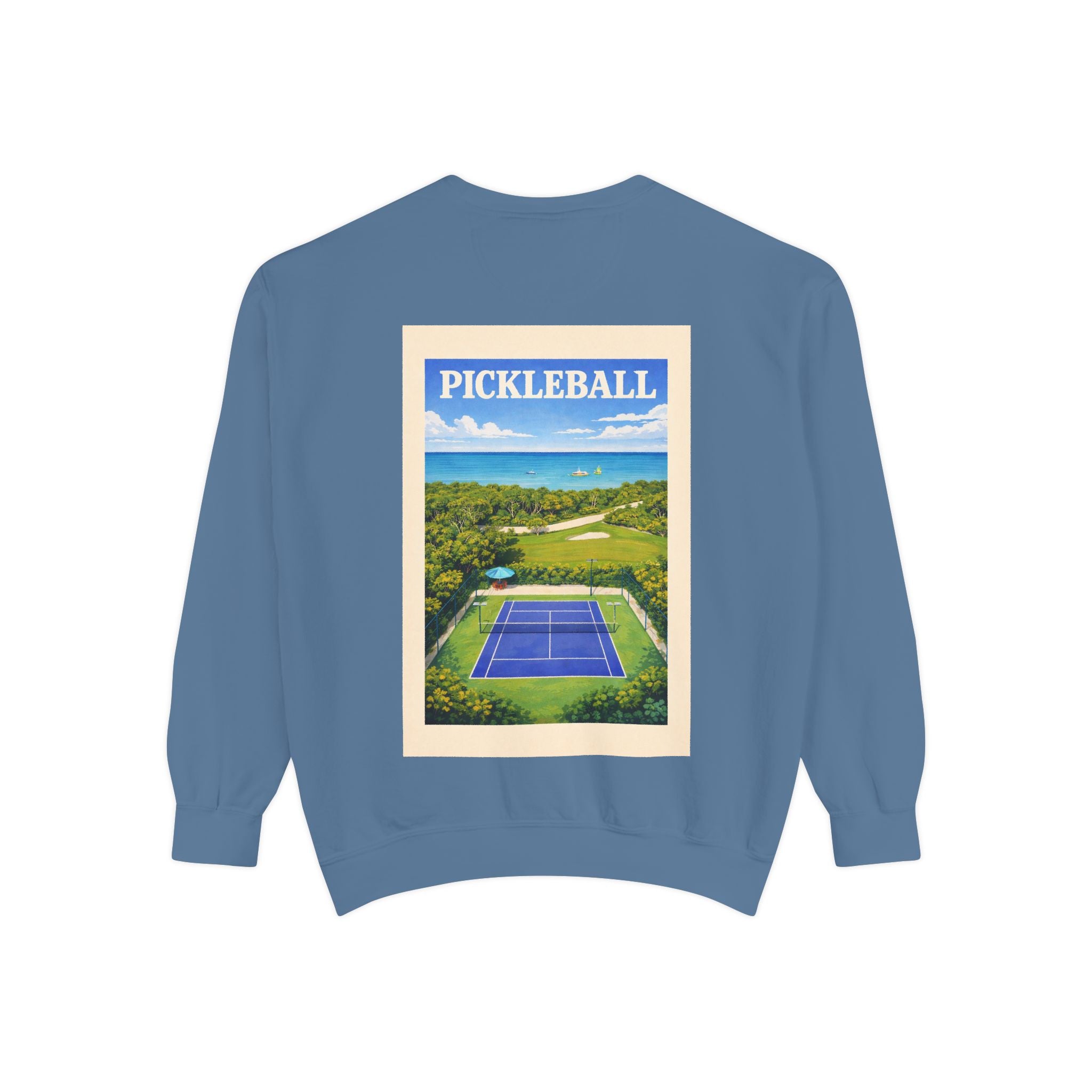Coastal Courts Vintage Pickleball Sweatshirt — Dink Dink Social Club Scenic Back Print