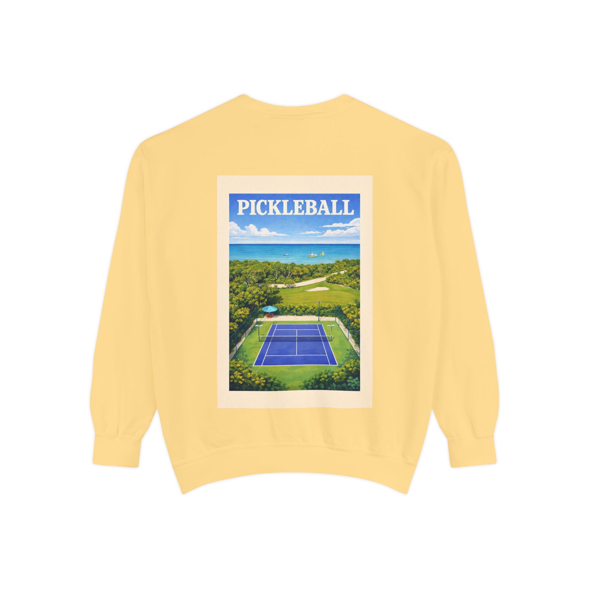 Coastal Courts Vintage Pickleball Sweatshirt — Dink Dink Social Club Scenic Back Print