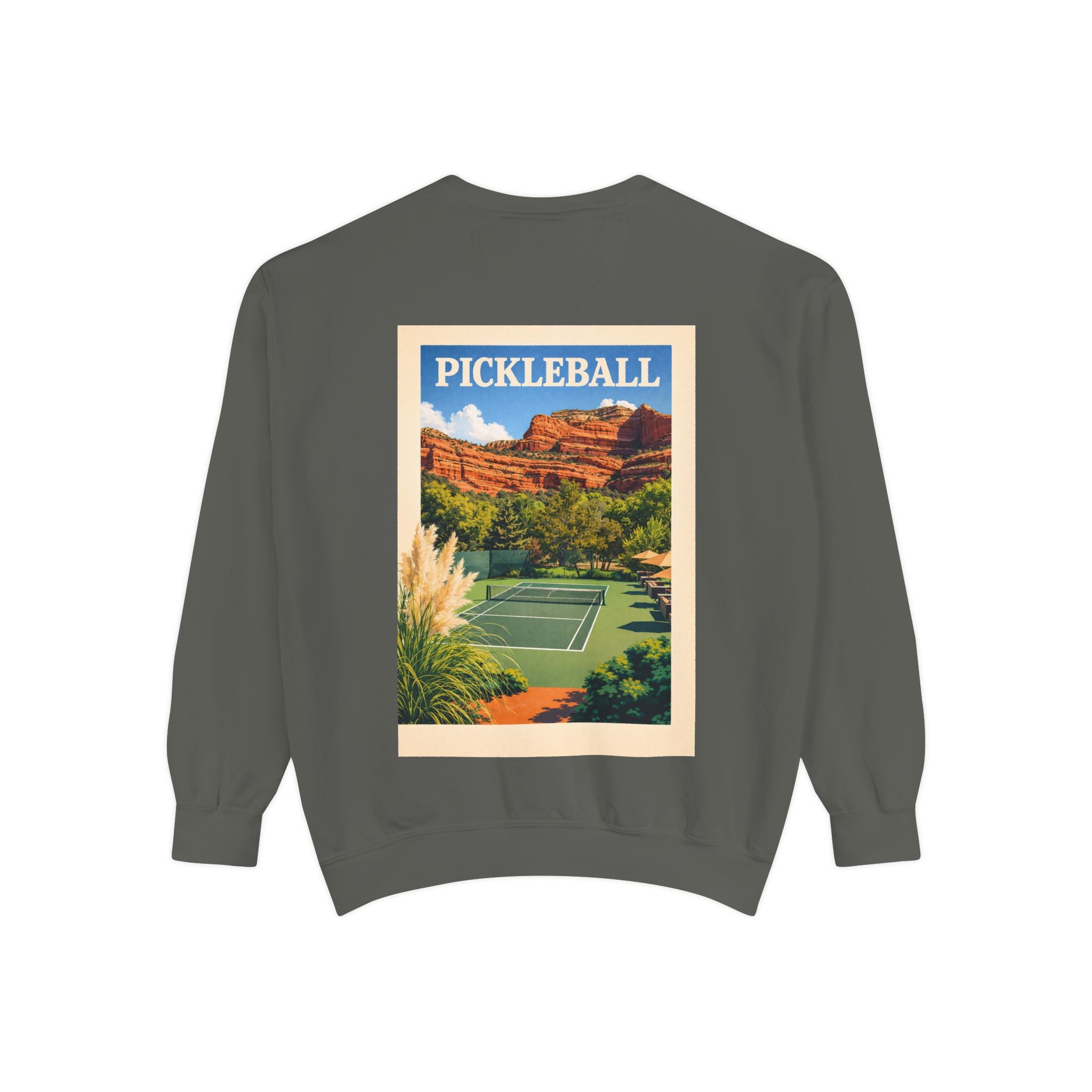 Sedona Courts Vintage Pickleball Sweatshirt — Dink Dink Social Club Scenic Back Print