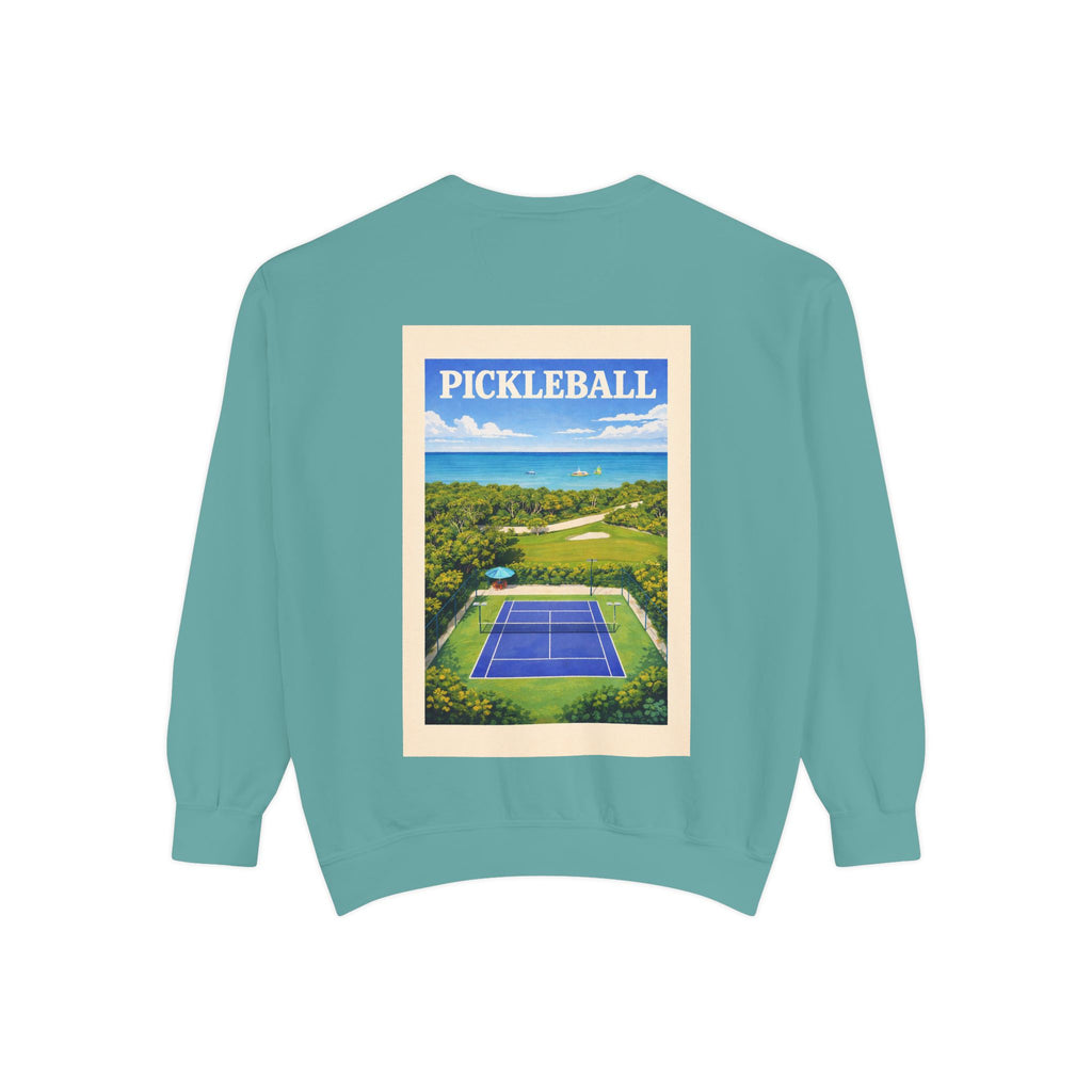 Coastal Courts Vintage Pickleball Sweatshirt — Dink Dink Social Club Scenic Back Print