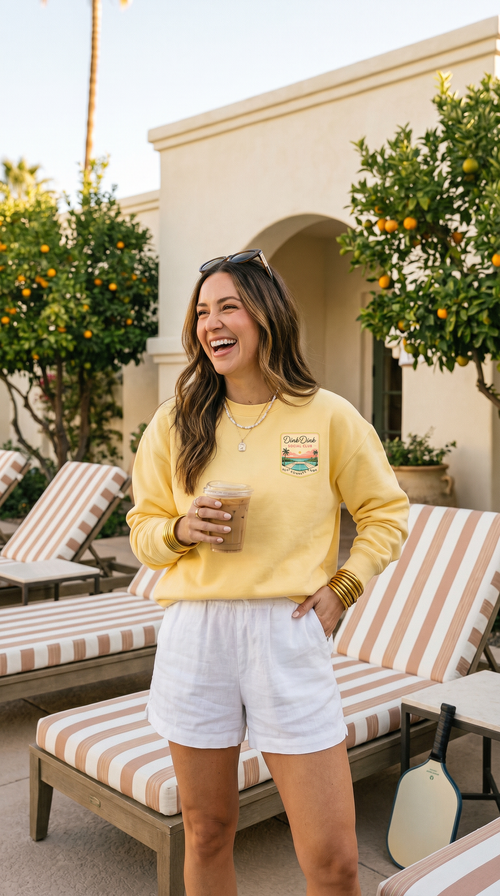 Desert Courts Vintage Pickleball Sweatshirt — Dink Dink Social Club Scenic Back Print