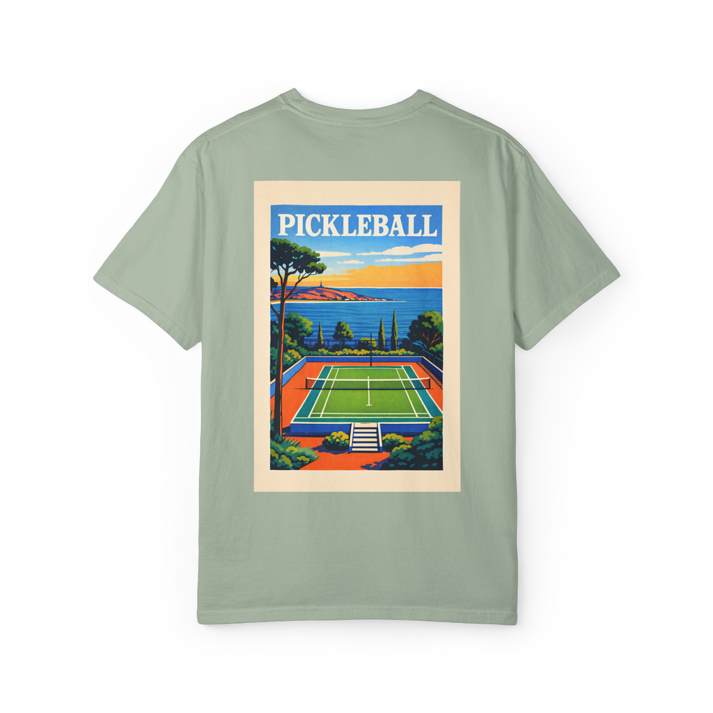 Coastal Pickleball Retro Poster Tee — Resort Style T-Shirt