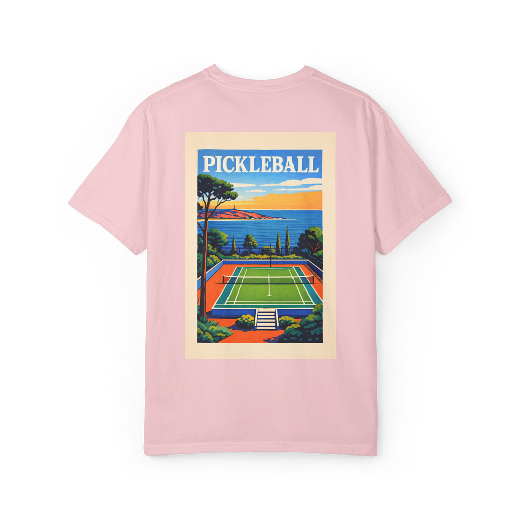 Coastal Pickleball Retro Poster Tee — Resort Style T-Shirt