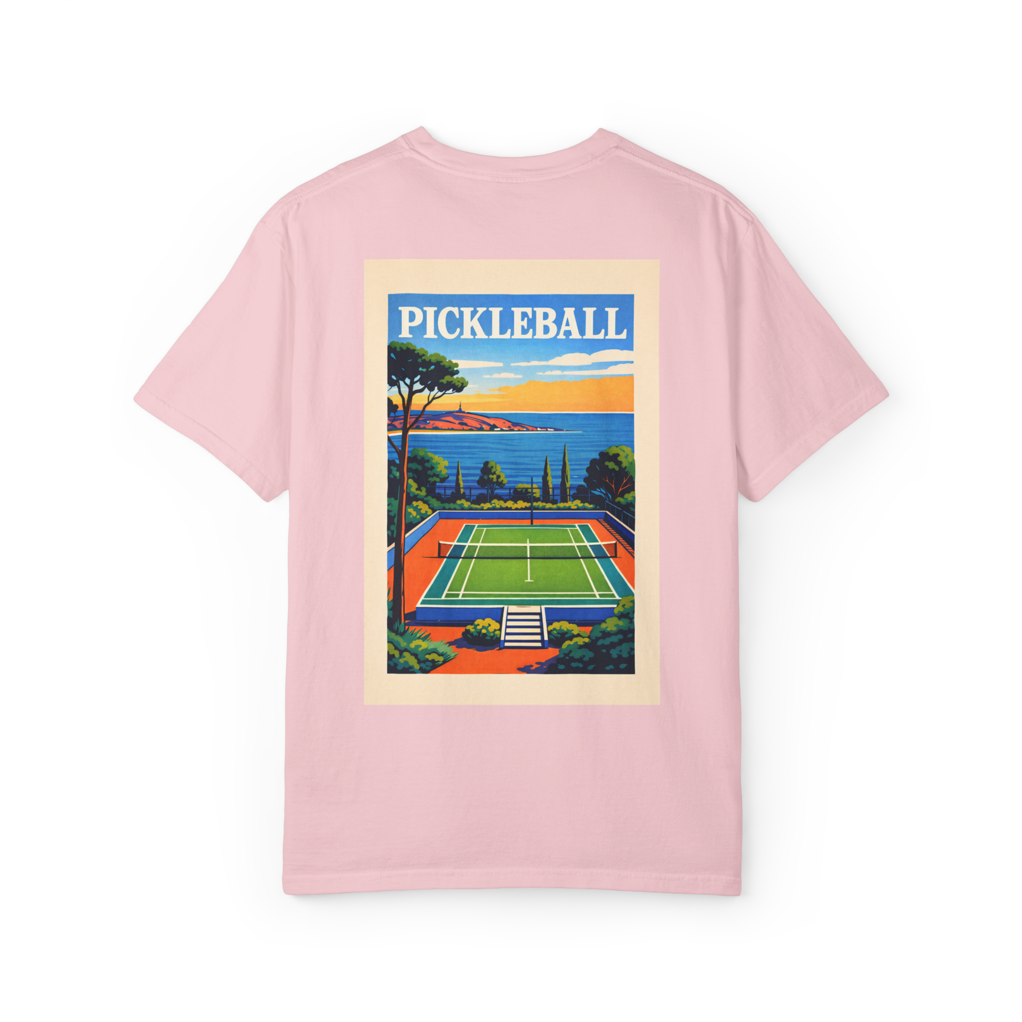 Coastal Pickleball Retro Poster Tee — Resort Style T-Shirt