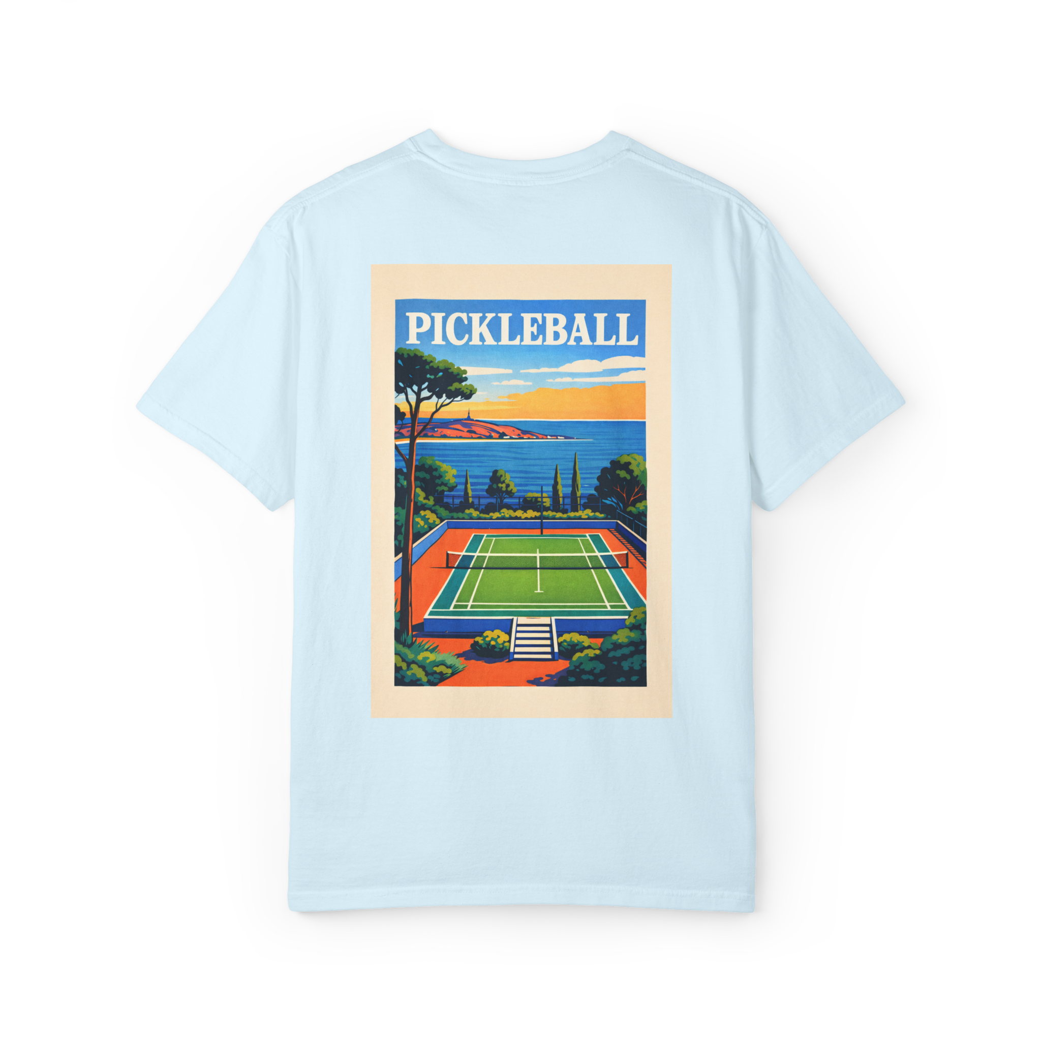 Coastal Pickleball Retro Poster Tee — Resort Style T-Shirt
