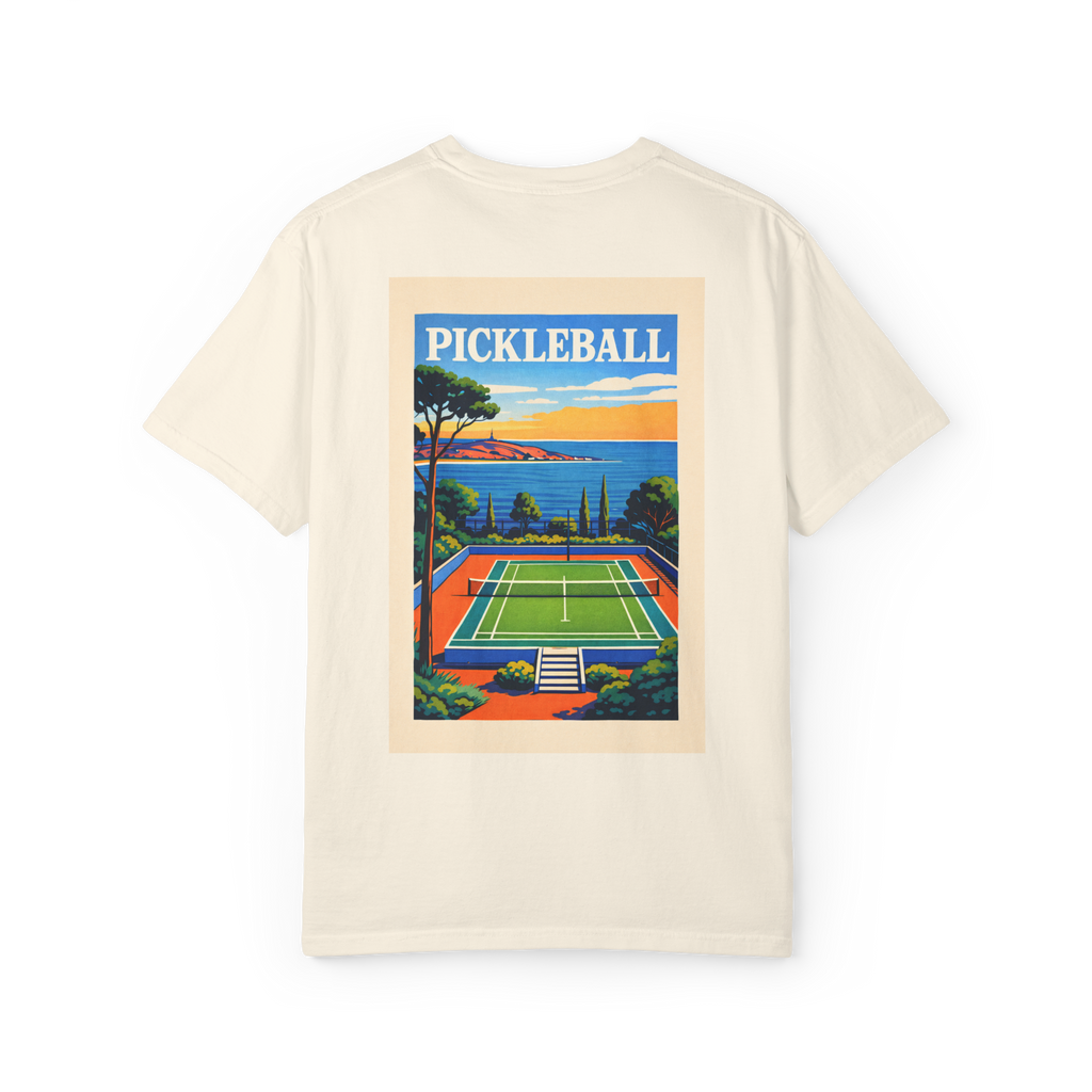 Coastal Pickleball Retro Poster Tee — Resort Style T-Shirt