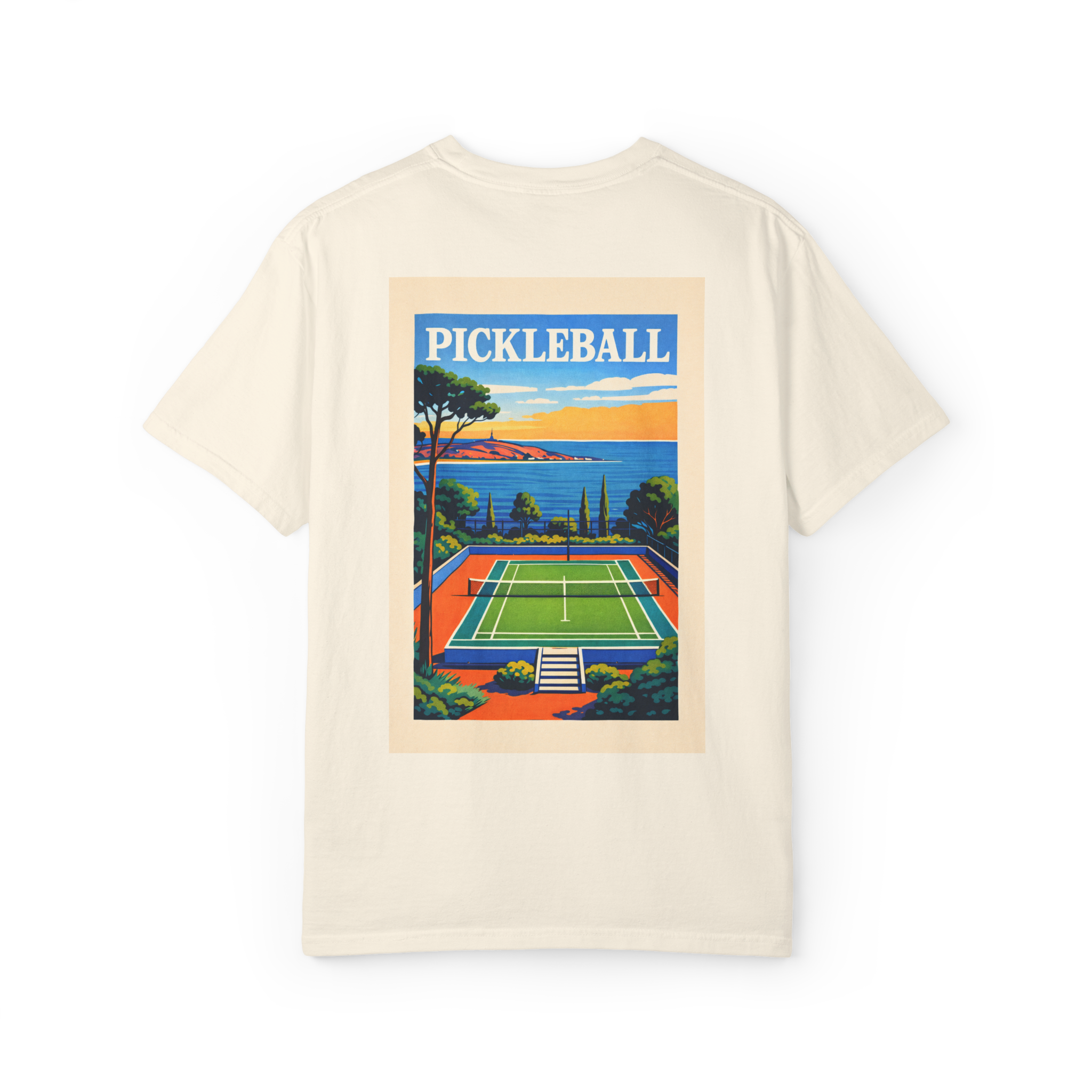 Coastal Pickleball Retro Poster Tee — Resort Style T-Shirt