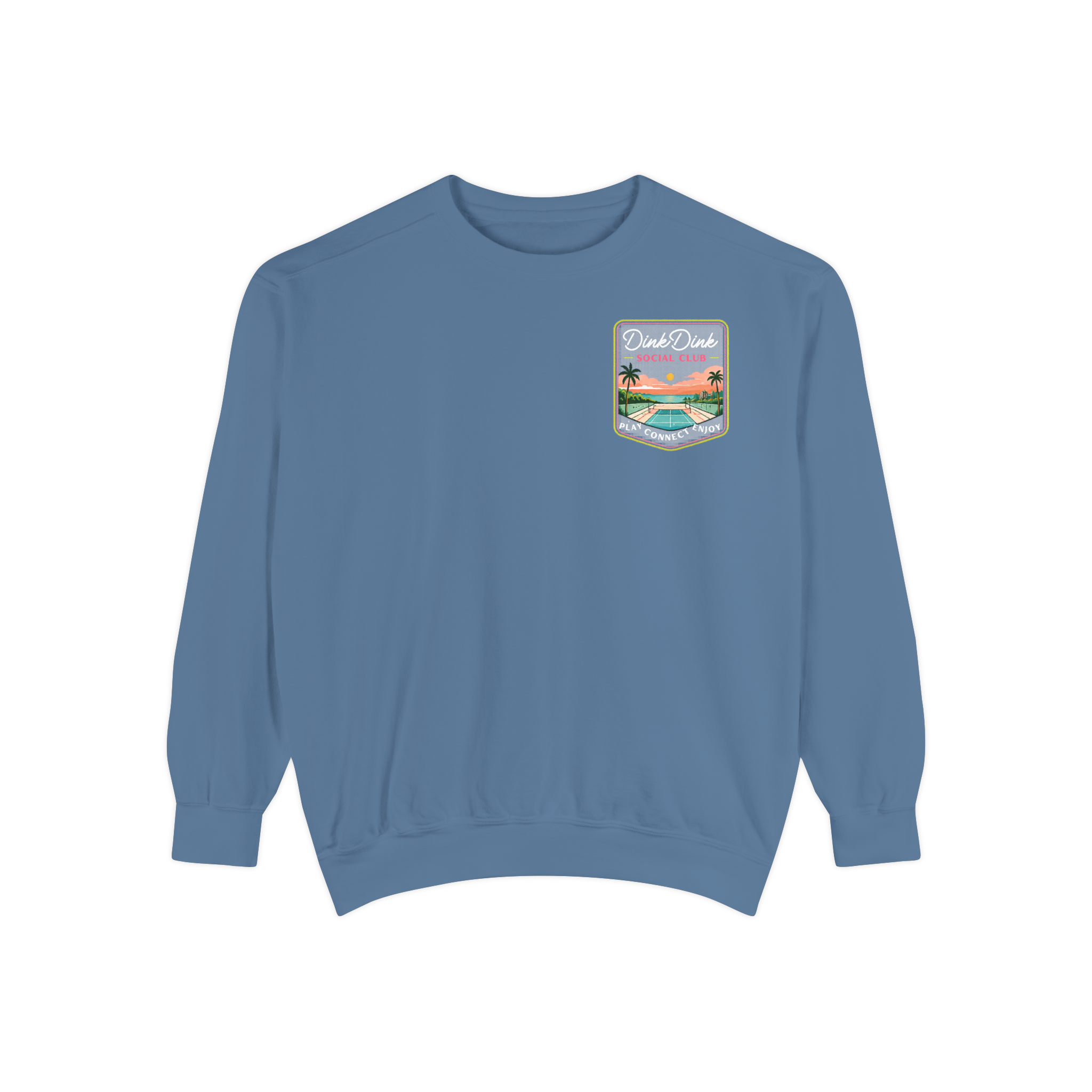 Desert Courts Vintage Pickleball Sweatshirt — Dink Dink Social Club Scenic Back Print