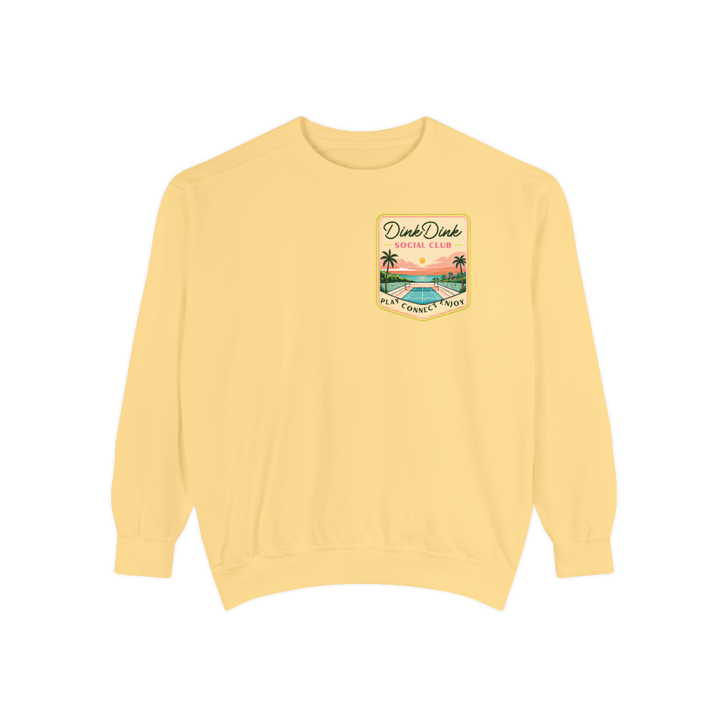 Coastal Courts Vintage Pickleball Sweatshirt — Dink Dink Social Club Scenic Back Print