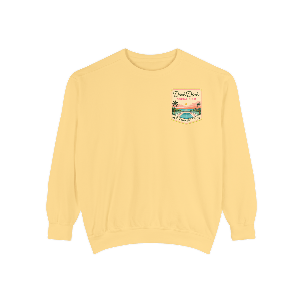 Desert Courts Vintage Pickleball Sweatshirt — Dink Dink Social Club Scenic Back Print