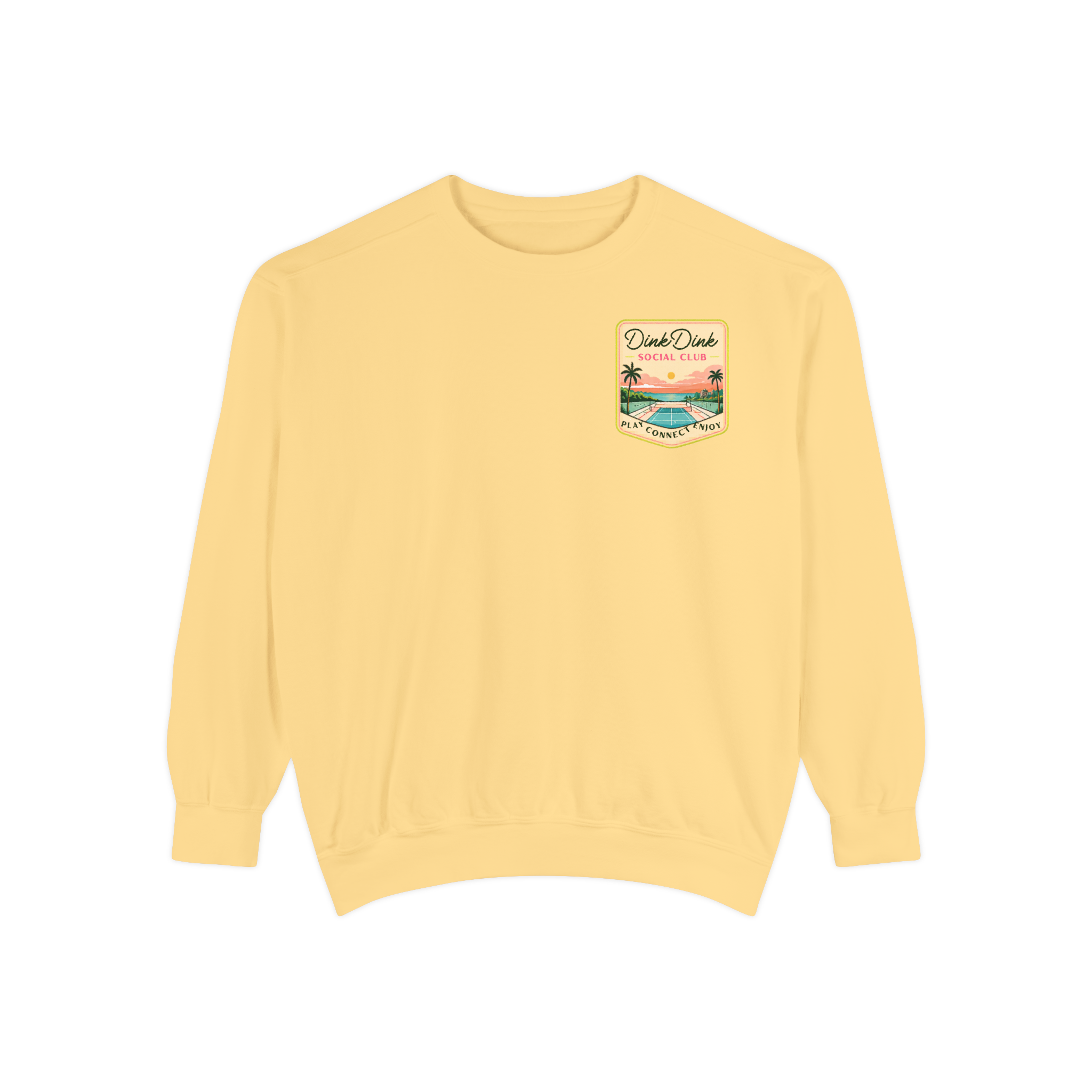 Desert Courts Vintage Pickleball Sweatshirt — Dink Dink Social Club Scenic Back Print