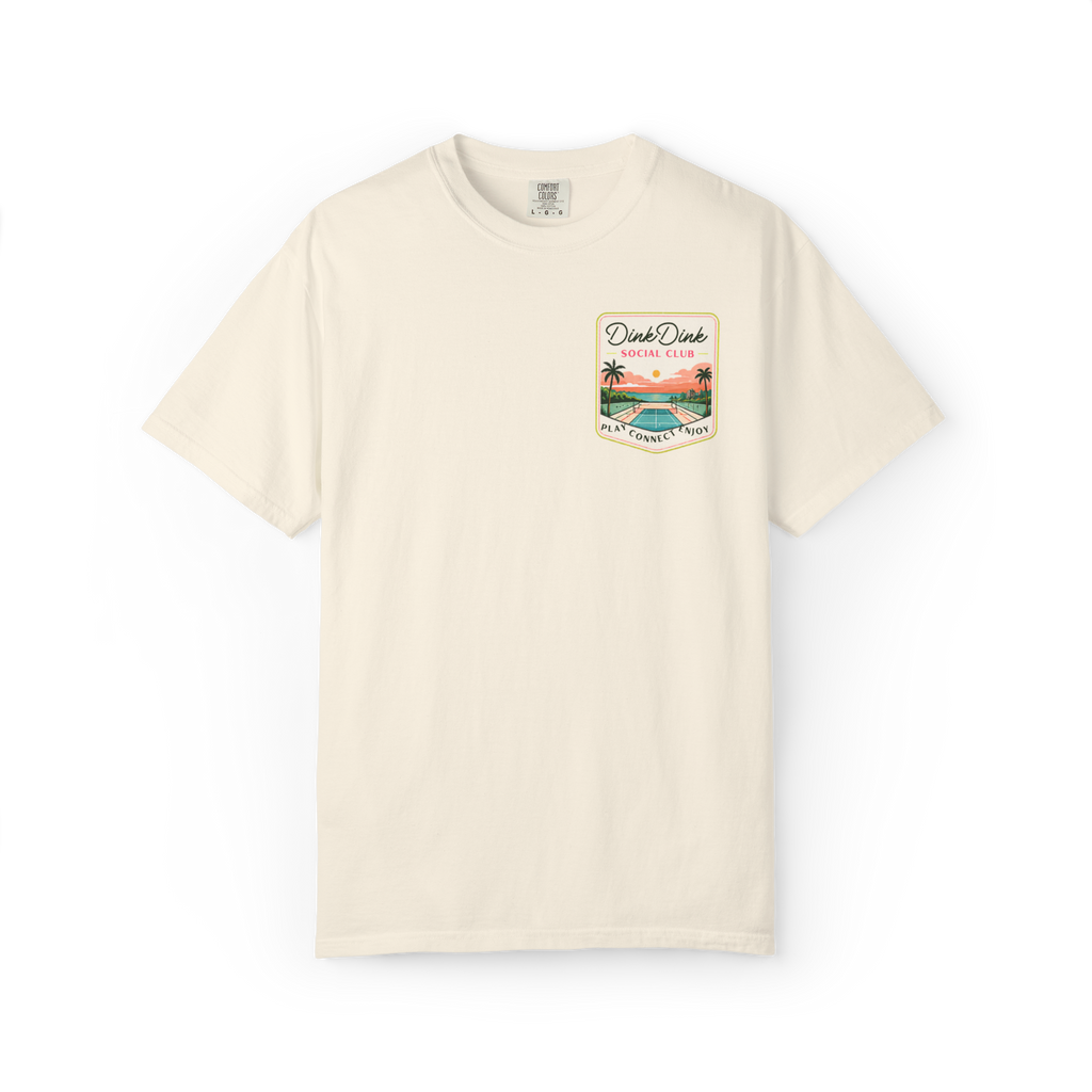 Coastal Pickleball Retro Poster Tee — Resort Style T-Shirt