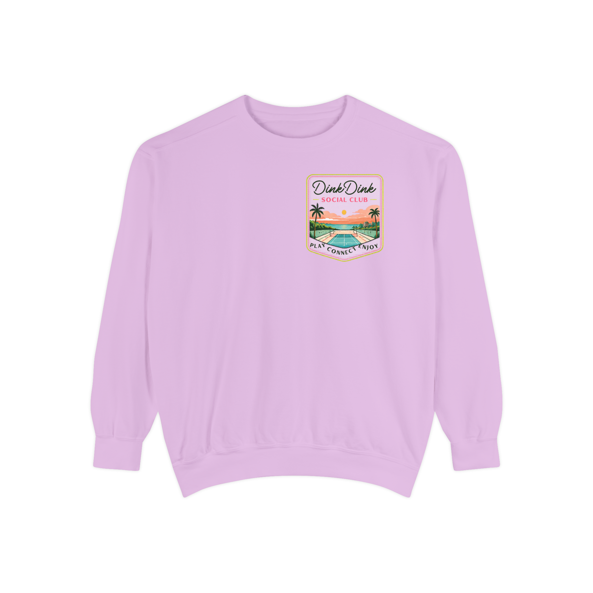 Coastal Courts Vintage Pickleball Sweatshirt — Dink Dink Social Club Scenic Back Print