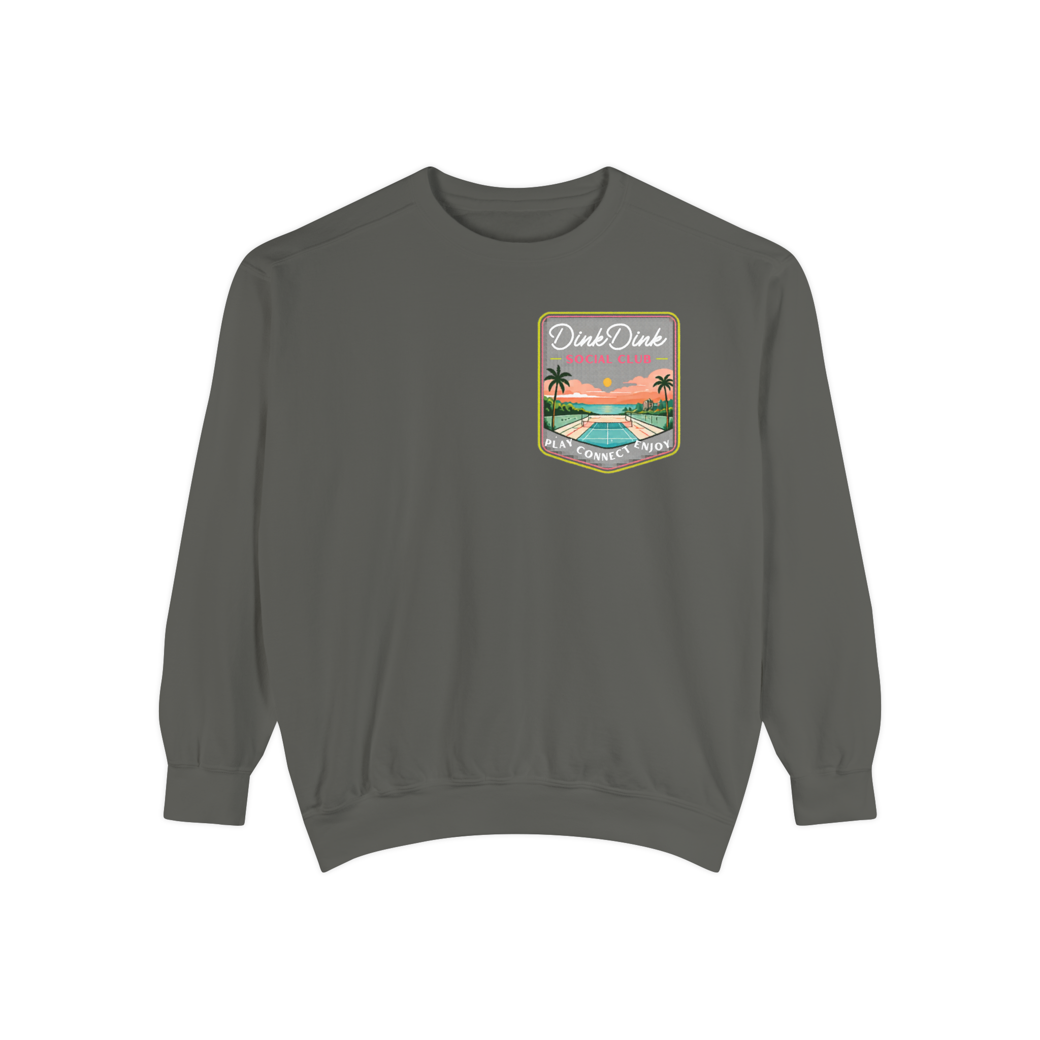 Coastal Courts Vintage Pickleball Sweatshirt — Dink Dink Social Club Scenic Back Print