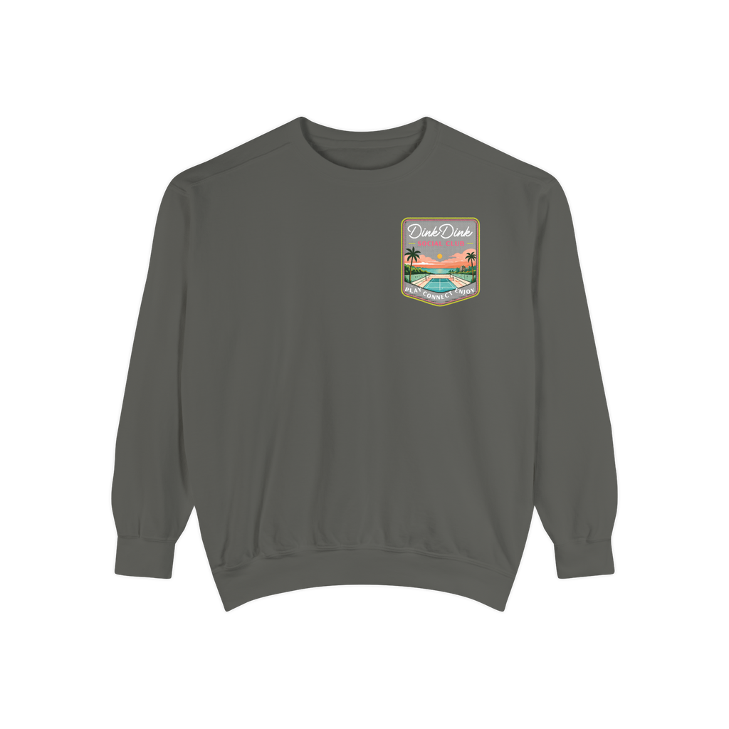 Desert Courts Vintage Pickleball Sweatshirt — Dink Dink Social Club Scenic Back Print