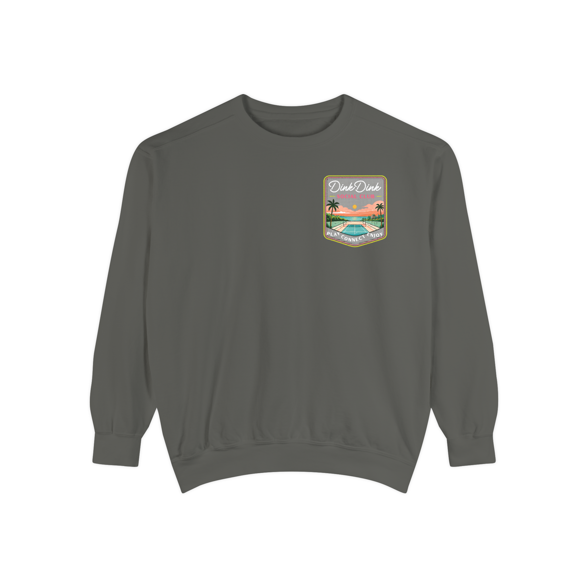 Desert Courts Vintage Pickleball Sweatshirt — Dink Dink Social Club Scenic Back Print
