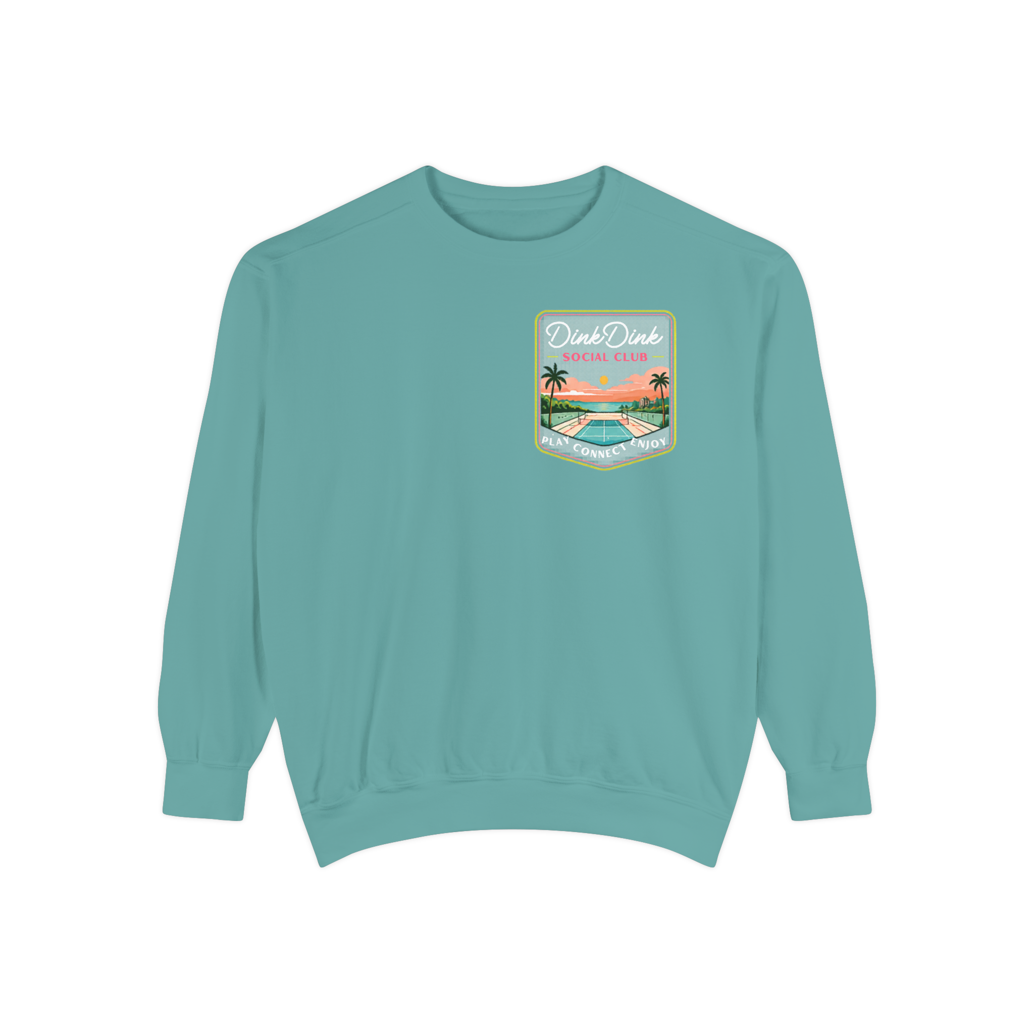 Coastal Courts Vintage Pickleball Sweatshirt — Dink Dink Social Club Scenic Back Print