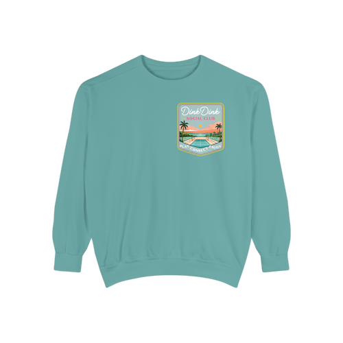 Coastal Courts Vintage Pickleball Sweatshirt — Dink Dink Social Club Scenic Back Print