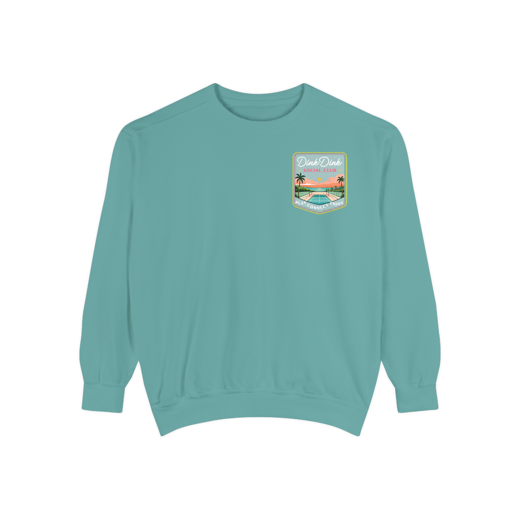 Desert Courts Vintage Pickleball Sweatshirt — Dink Dink Social Club Scenic Back Print